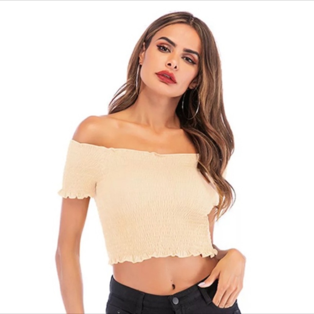 brand new H&M cream tan beige ruched smock top NWT